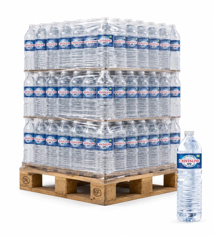 Palette d'eau minérale en bouteilles de 1,5 litre