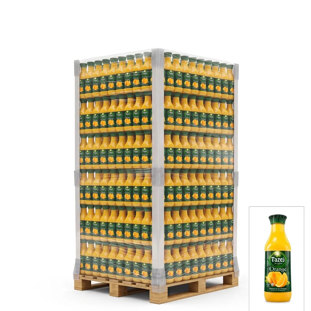 Palette de bouteilles de jus d'orange