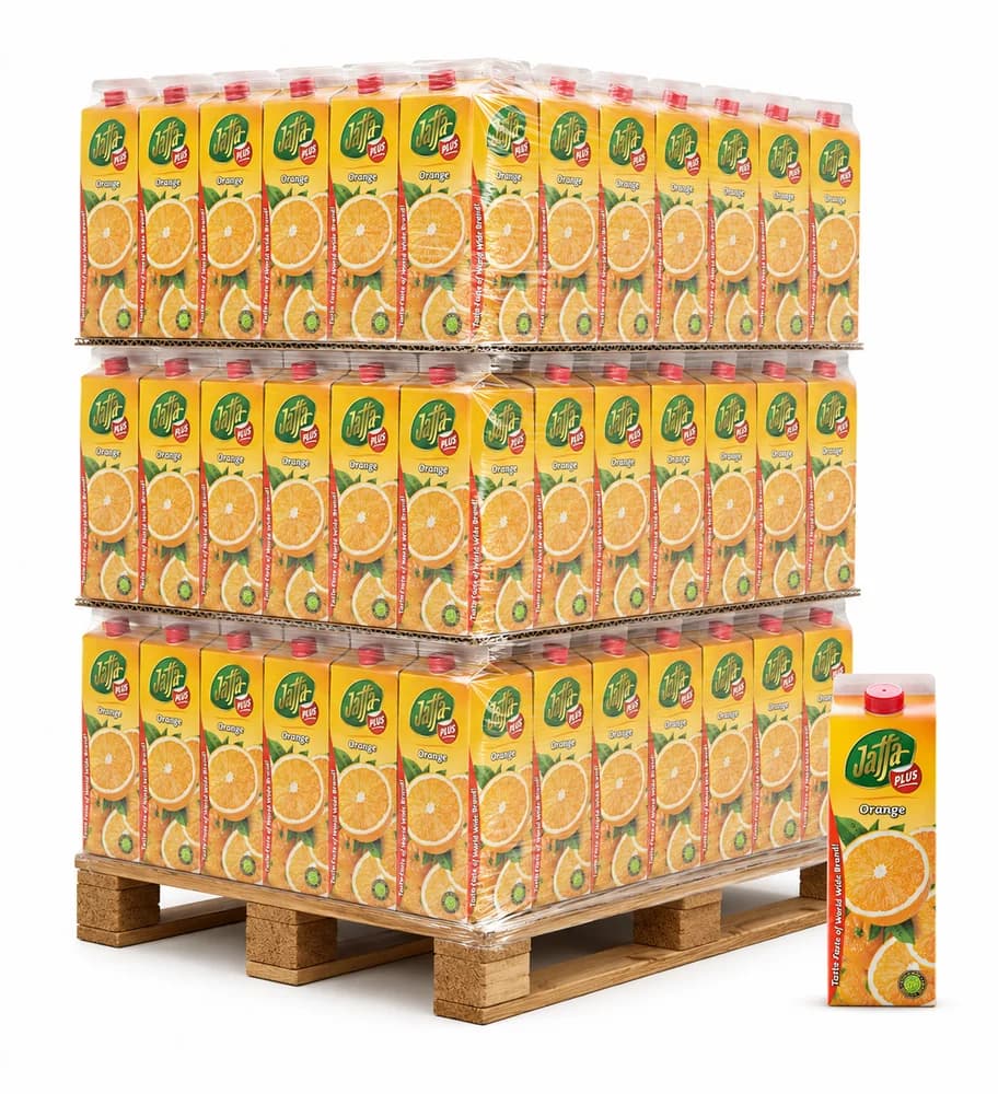 Palette de briques de jus d'orange