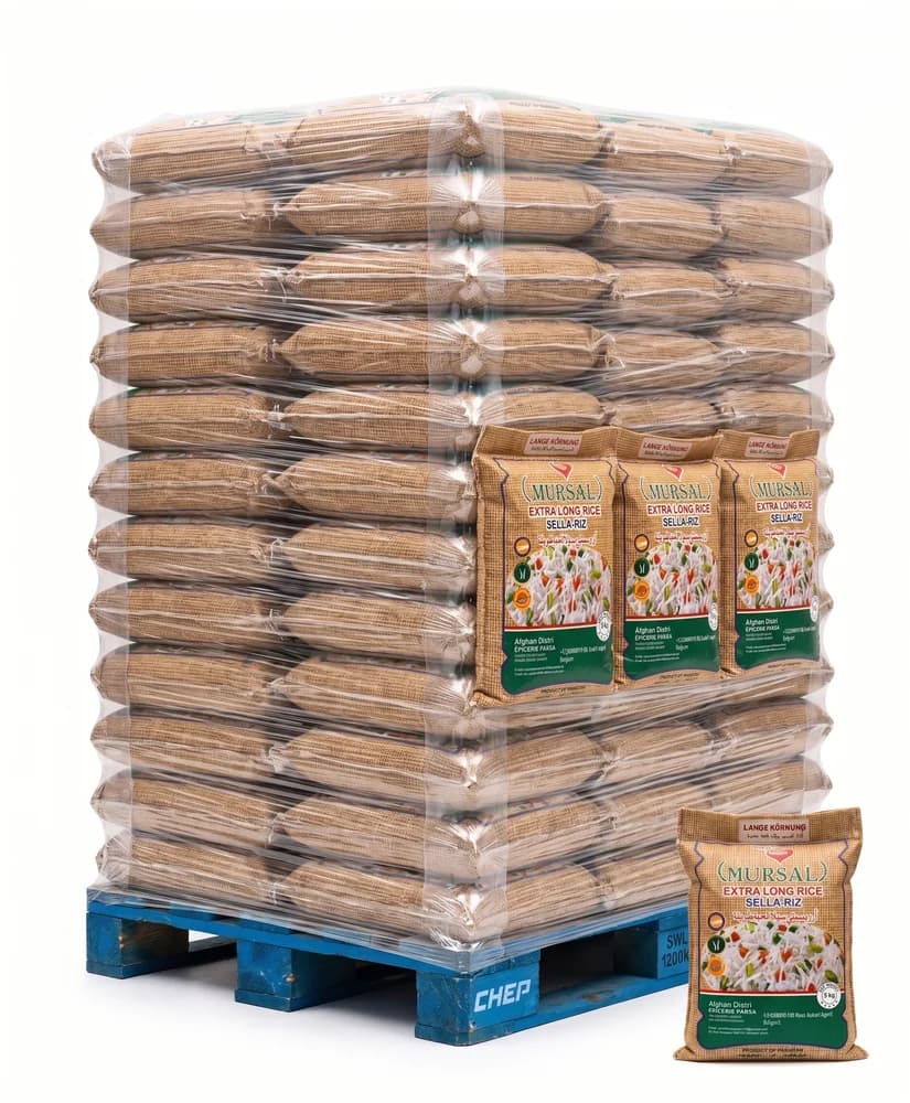 Palette de sacs de riz long grain